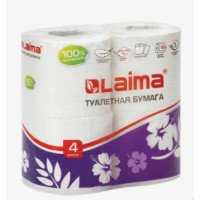 Бумага туалетная бытовая, спайка 4 шт., 3-х слойная, (4х18 м), LAIMA, белая, 128724